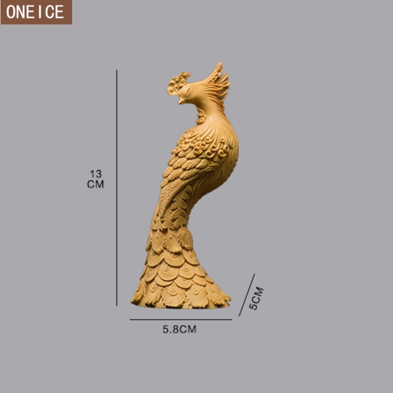 Solid wood phoenix sculpture hand-carved home decoration accessories living room desktop animal crafts 13cm phoenix statue