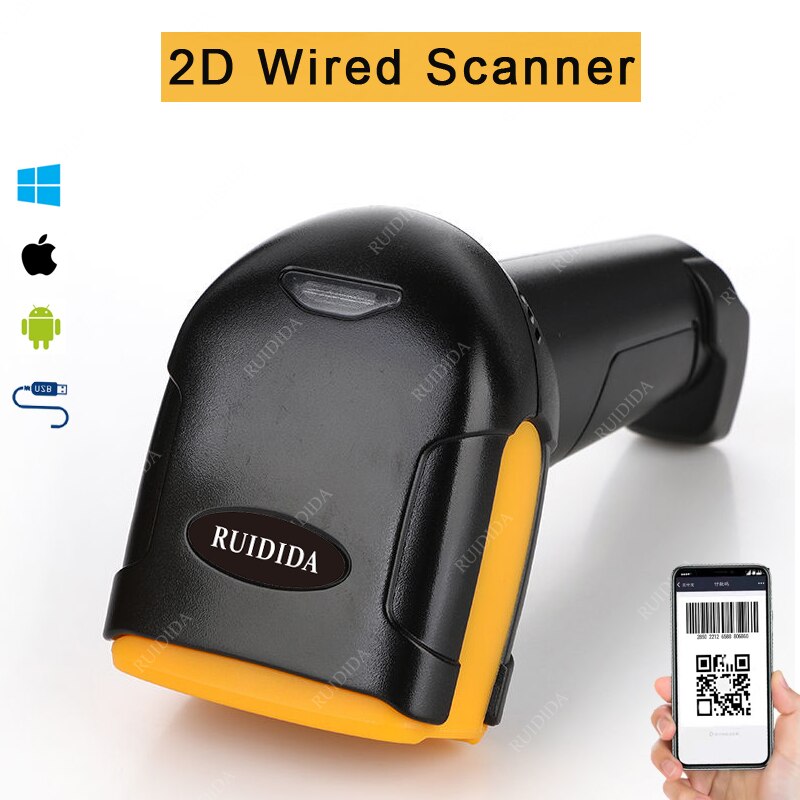 2d bluetooth stregkodescanner trådløs 2d scanner med stativ håndholdt qr kodelæser qr kablet scanner til supermarked butik: R6 kablet 2d