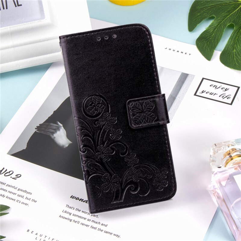 Luksus læder flip bogtaske til alcatel 1s 5024d 1s rose flower pungholder etui telefon cover taske: 1s 2019 5024d / 2 sorte