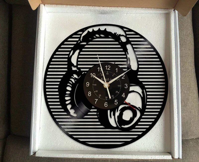 Reloj de pared de vinilo con música y auriculares | Reloj de pared | reloj de vinilo LED | Decoración de pared Vintage | Reloj de pared Negro | Gif de cumpleaños de Navidad
