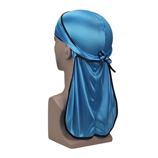 Luksus herre silkeaktig durags bandana turban lue parykker doo menn sateng durag biker hodeplagg pannebånd pirat lue hårtilbehør