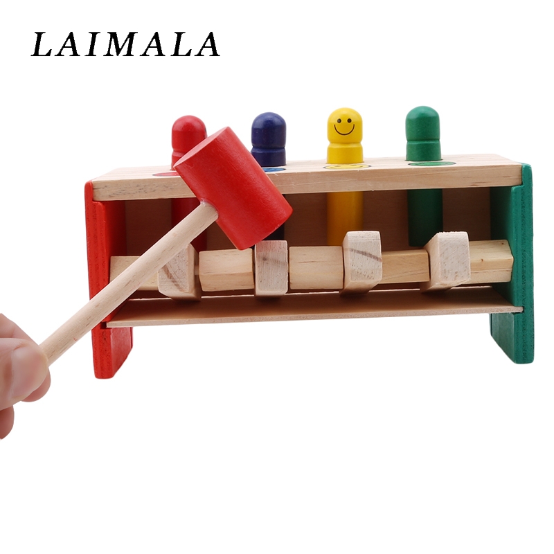 1 Set Houten Percussie Speelgoed Voor Kinderen Stampende Bench Vliegende Man Klop Speelgoed Kleur Willekeurige Baby Kids Leuk Spel