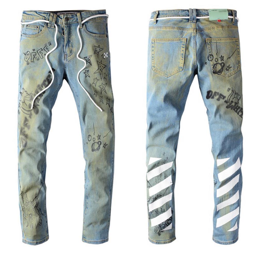 men's Large Size 28-40 Streetwear Printed denim Pants print Slim Fit Ripped Jeans Male trousers: 28