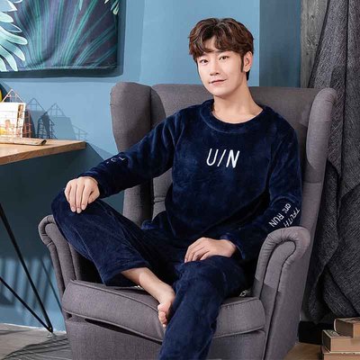 Pijamas gruesos cálidos para hombre, traje de franela gruesa de talla grande, ropa de casa informal de manga larga, forro polar coral, otoño e invierno, novedad de 2022: A4 / XXL