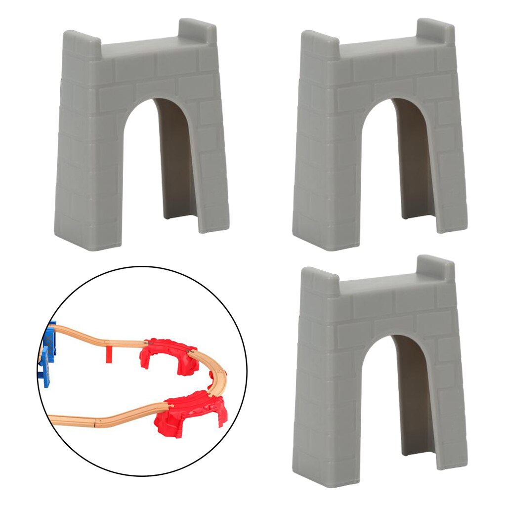 Set of 3pcs Model Toy Train Bridge Piers Railway Wood Track Railroad Support Piers: Style C Gray