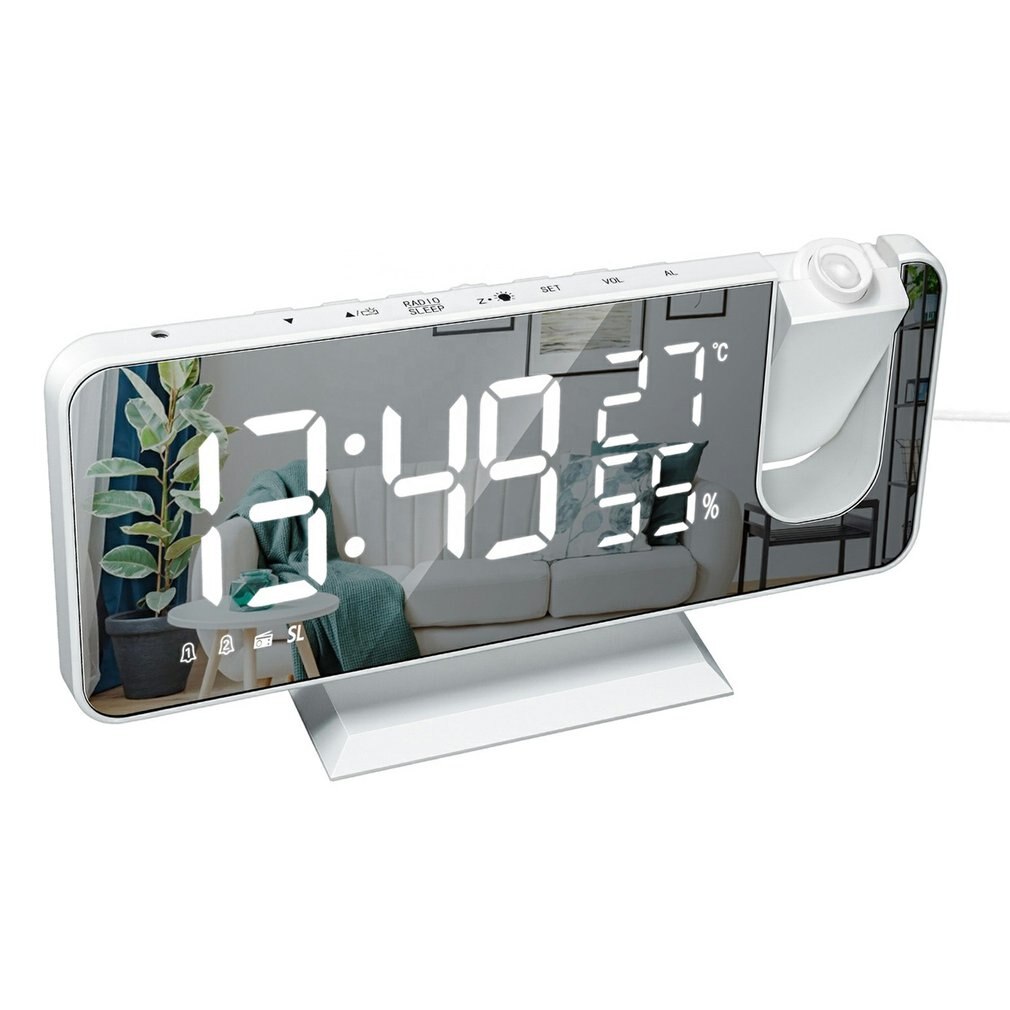 LED Large Screen Display Temperature And Humidity Electronic Clock Radio Multifunctional Projection Alarm Clock: C