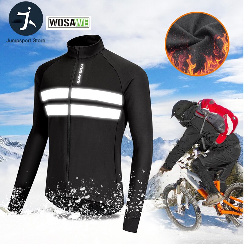 Wosawe vintercykeljakke reflekterende cykel varm frakke cykeltøj mtb ridetøj vindfrakke termisk fleece vindjakke