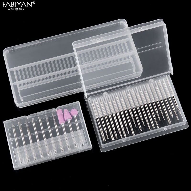 Caja vacía para almacenamiento de brocas de taladro de decoración de uñas, soporte de exhibición para cabezales de molienda, estuche transparente, herramienta para manicura, 10/20/30 ranuras