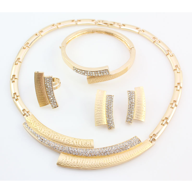 Wedding Bridal Crystal Strass Sieraden Sets Afrikaanse Kralen Dubai Goud Kleur Verklaring Sieraden Kostuum: Licht Geel Goud Kleur