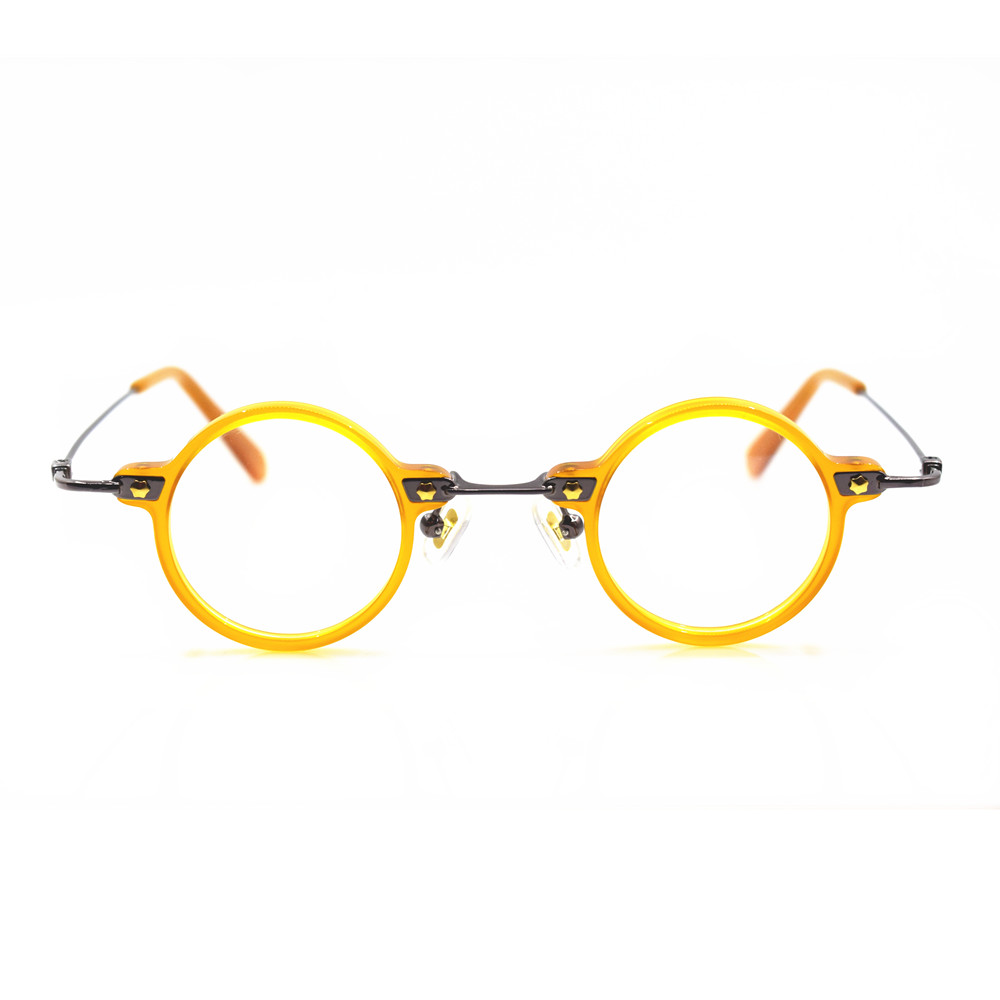 Marcos de anteojos redondos y pequeños para hombre y mujer, montura de anteojos hecha a mano de acetato de titanio, borde completo Rx able óptico, , 36mm: Orange
