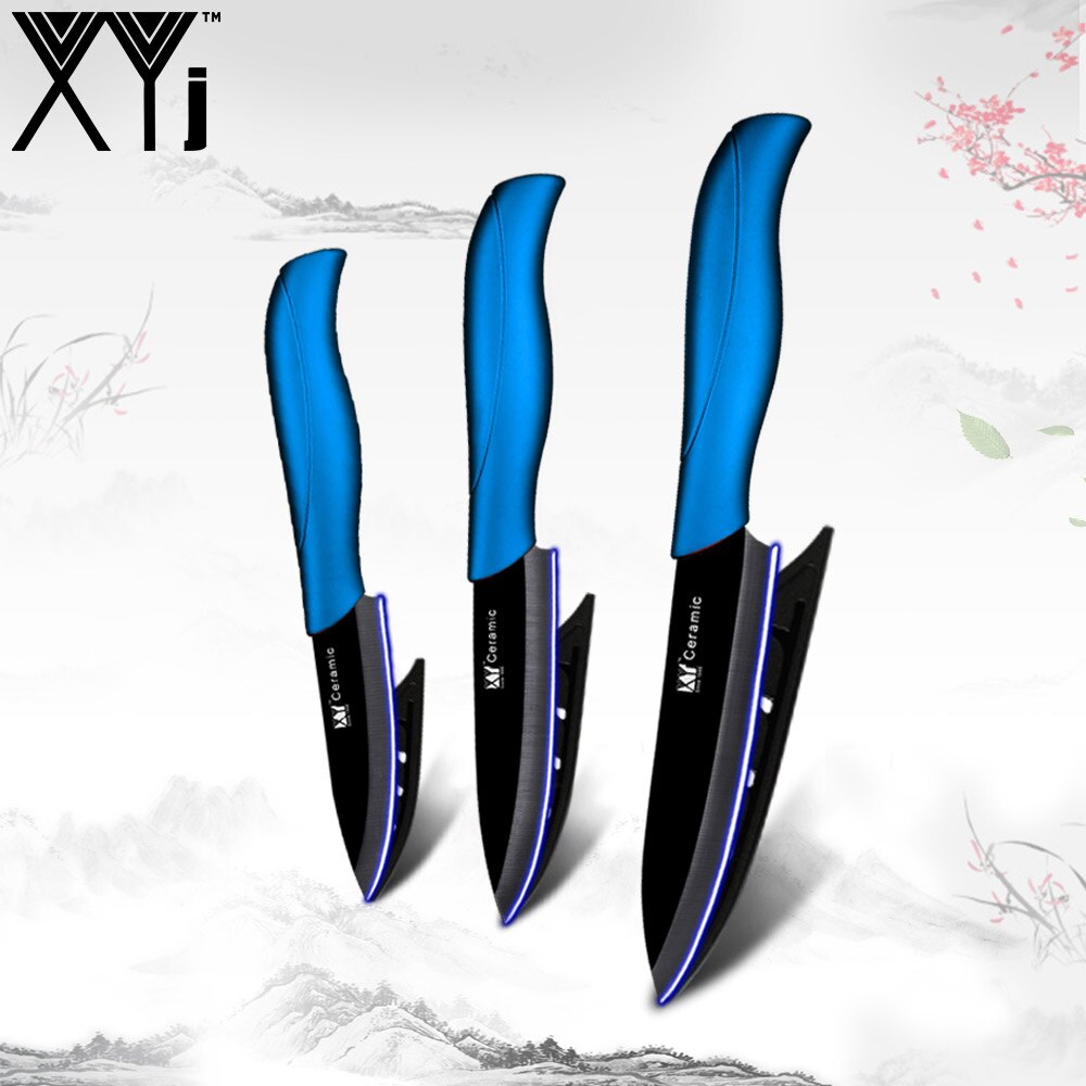 Xyj keramisk kniv kokk kjøkkenkniv sett lett bestikk japansk keramisk kniv sett 3 4 5 tommers kokekniv skjæreverktøy: Blå h svart blad