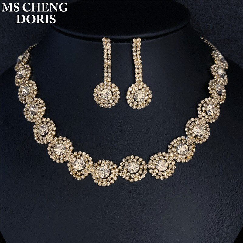 Luxury Royal Blue Crystal Bridal Jewelry Sets Rhinestone Statement Choker Necklace Earrings Women Wedding Jewelry Sets: 18