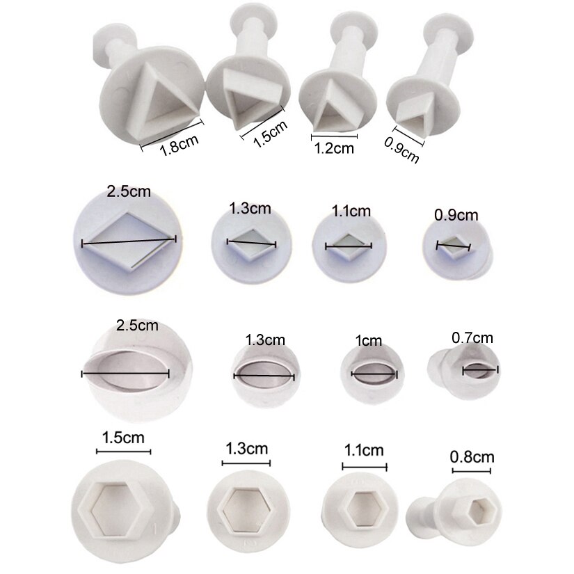 Oval diamant triangel hexagon form fondant tårta dekorera gummipasta bakverk socker hantverk fräsform verktyg