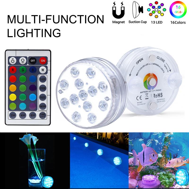 1/2/4Pcs Submersible LED Lights IR Remote Control 13 LED RGB Underwater Spa Light Submersible Lamp For Vase Base Aquarium
