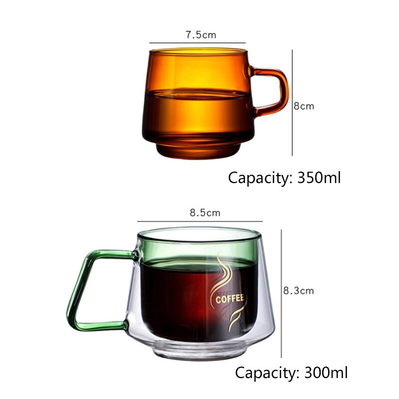 Taza de cristal gruesa de Color para el desayuno, taza de café resistente al calor para el hogar, con recipientes con mango, 350ml