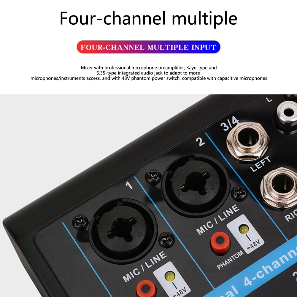 4 Channels Mini Mixer Studio Sound Mixing Console Karaoke Stereo Portable Live KTV Bluetooth Party USB Audio