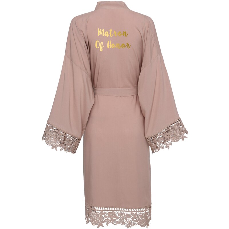 YUXINBRIDAL champagne Solid Cotton Kimono Robes with Lace Trim Women Wedding Bridal Robe Bathrobe Sleepwear White: Champag Matron Honor / one size