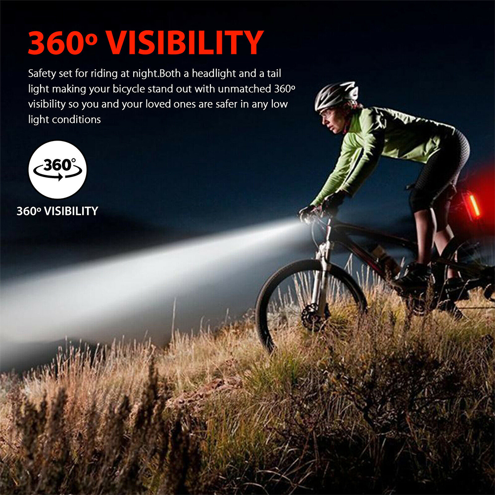 Faro delantero y trasero para bicicleta de montaña, luz LED recargable vía USB, luz de advertencia de seguridad, resistente al agua