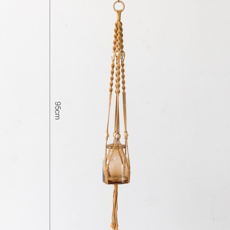 Macrame Plant Hanger Groen Geel Beige Met Bean Groen Geel Zwart: GBH1003