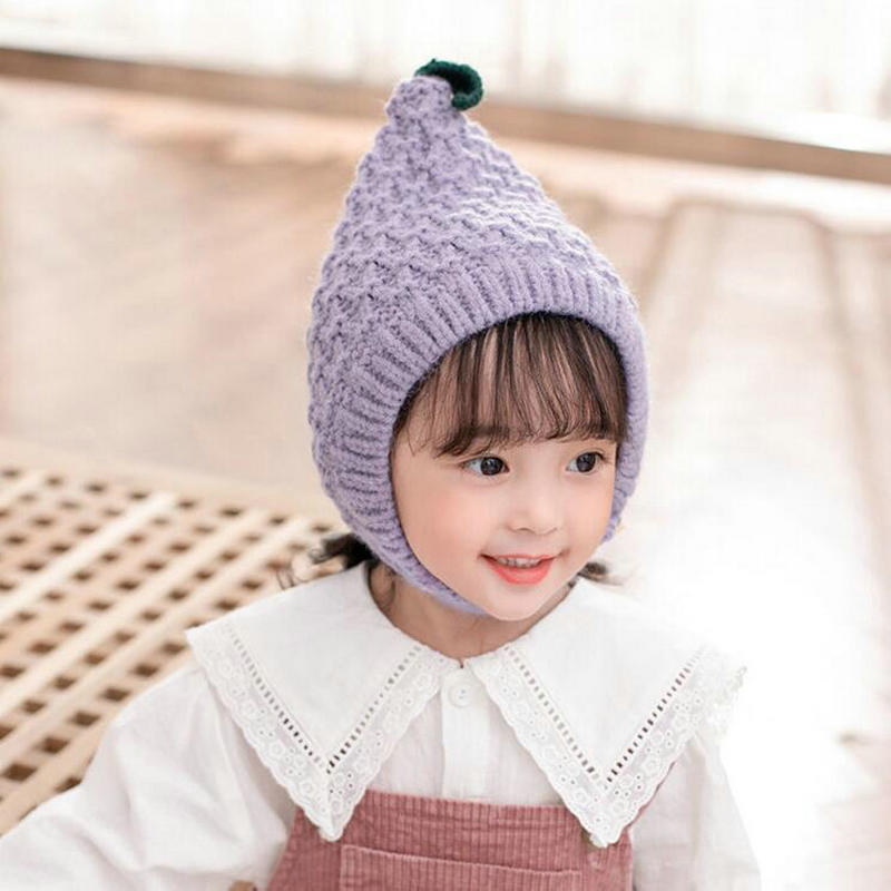 Sombreros de otoño e invierno para niños gorra con protección para las orejas gorro de punto gorro cálido para niños: Púrpura