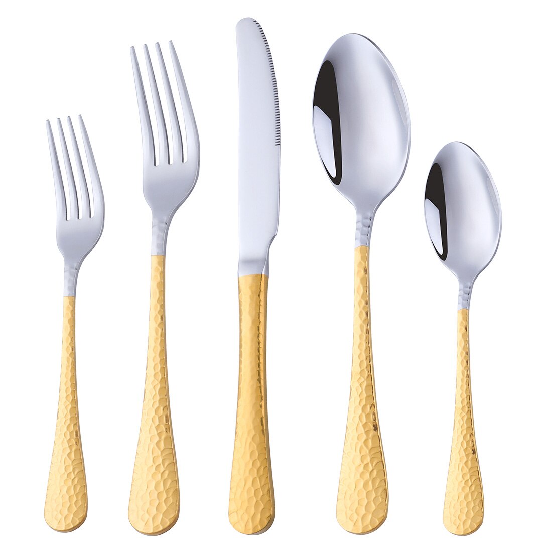 5/20PCS Flatware Silverware Set Rainbow Stainless Steel Colorful Dinner Knife Fork Scoop Dinnerware Set Hotel Tableware Utensil: 1set(5pcs) / Gold handle