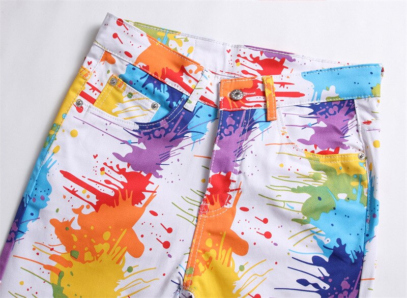 Men's Digital Printed Colorful Pants Stretch Denim Jeans Men Skinny 3D Pattern Coloured Drawing PaitingTrousers