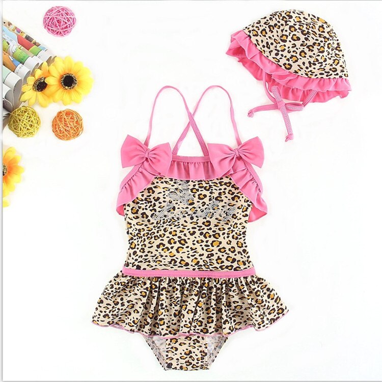 Zomer Kinderen Badpak Meisje Badmode Meisjes Bikini Twee Stuk Badpak Baby Meisjes Leopard Patroon Bikini Met cap