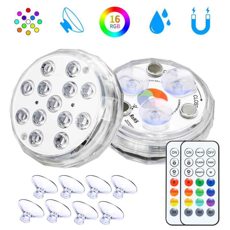 13 LED Remote Controlled Submersible Light Battery Operated RGB Underwater Floral Lamp for Outdoor Garden Swimming Pool Aquarium: 2 Pcs