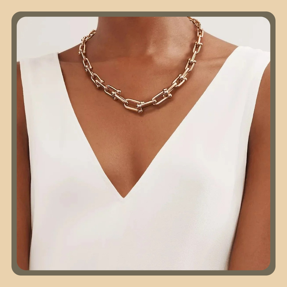 50 cm super overdreven, zware, gladde, minimalistische ketting met hoefijzergesp, ketting in Europese en Amerikaanse stijl