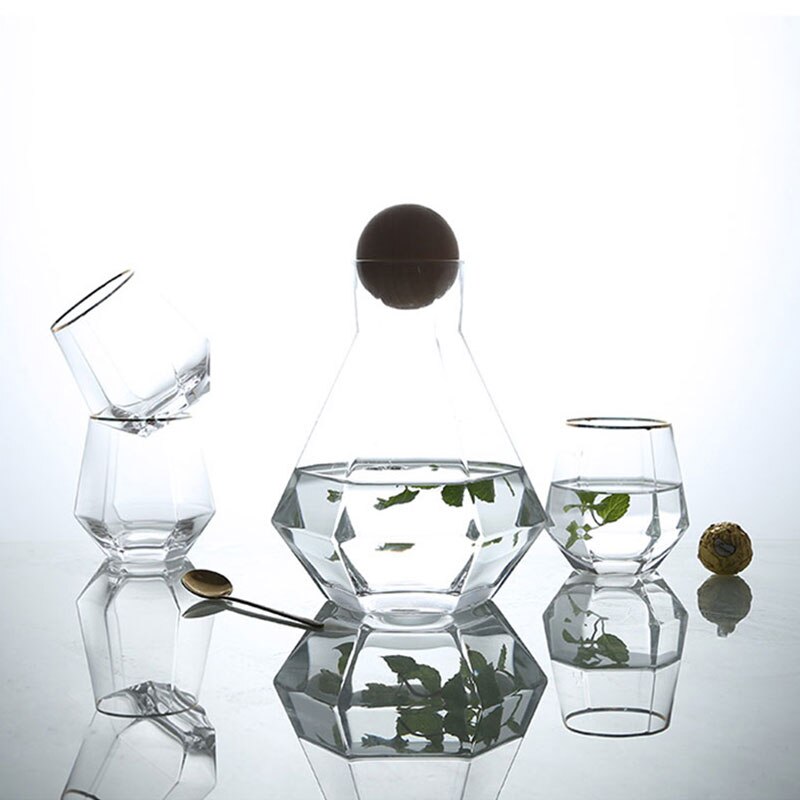 Geometrisk sekskantet vandkande glas kop bakke sæt gennemsigtig juice krukke hjem køkken drikke sæt vandflaske glas kopper