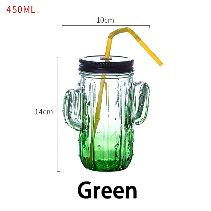 Kaktus glas kopp monolager juice kopp mjölk frukost kopp ta med lock frukt juice vatten kall dryck kopp med halm fest