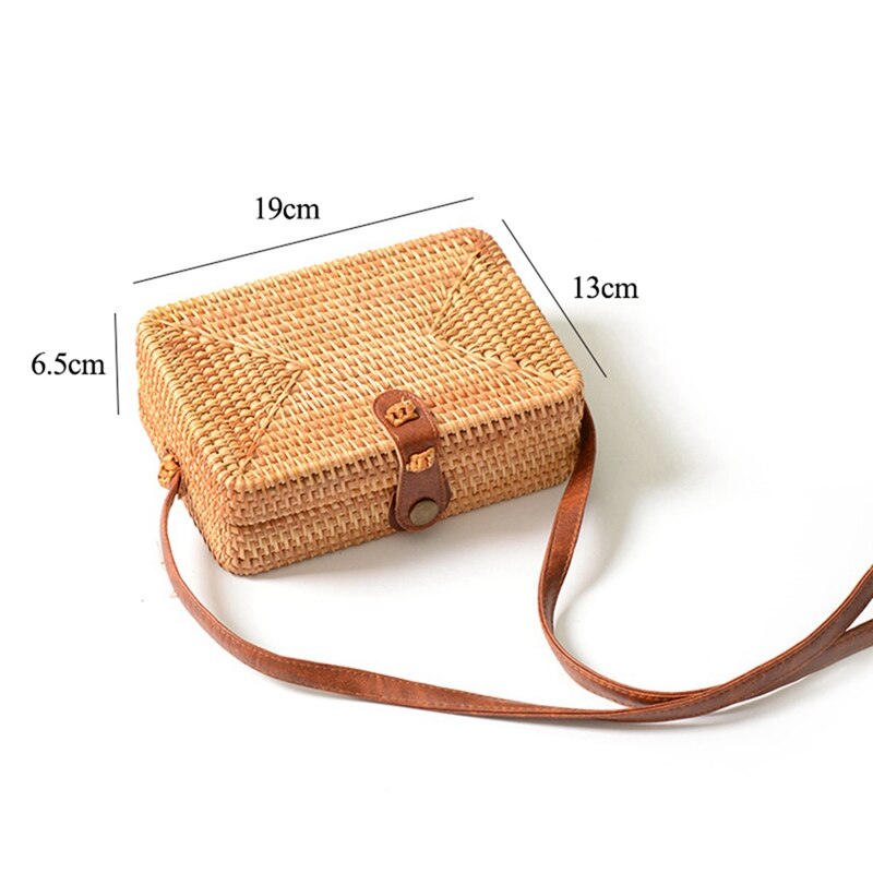 2 Stck eins Neue Damen Hand-gewebte Schulranzen Rattan retro Literarischen Hand-gewebte Leder Schnalle Paket Böhmen Strand Bote Schulranzen,