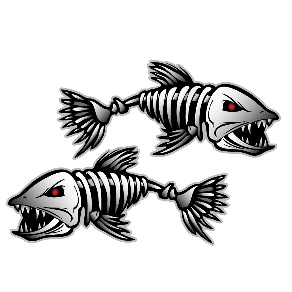 Car Styling Skeleton 2pcs Skeleton Fish Boat Decals Stickers Fishing Boat Graphics Water Sports Rowing Boat Car Window Accessory