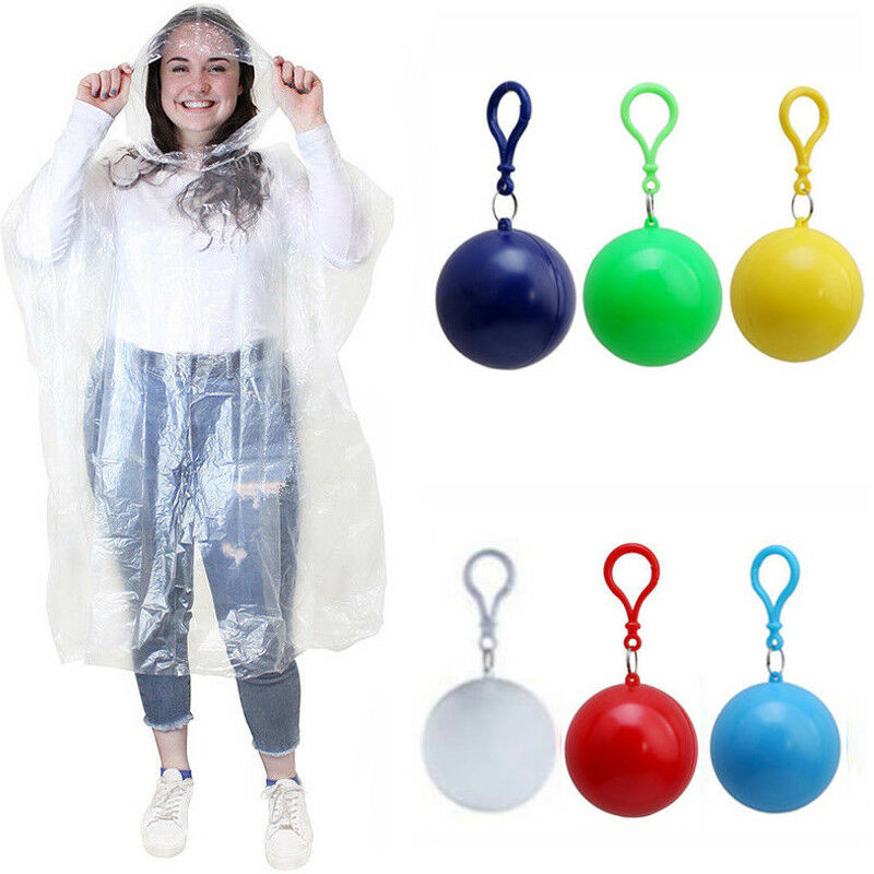 1 kpl kannettava sadetakki, kertakäyttöinen kannettava sadetakki, poncho, unisex-sadeasu, avaimenperä, pallo kouluun/töihin