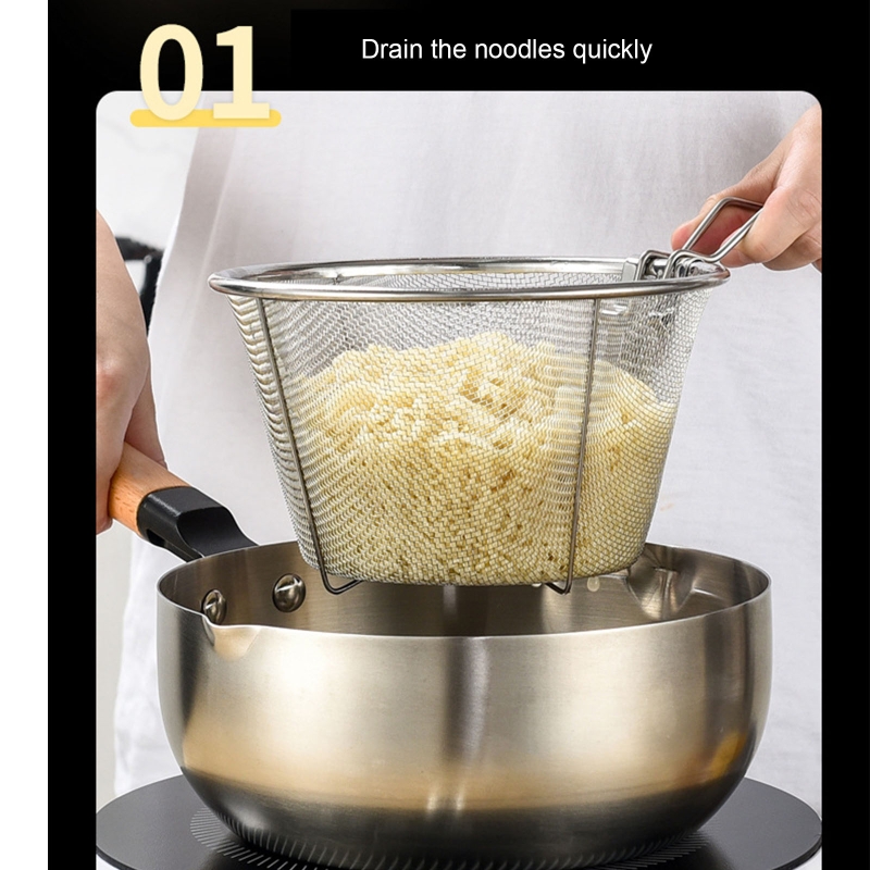 Deep Round Fryer Wire Mesh French Chip Frying Basket 201 Stainless Steel French Fry Serving Strainer Basket with Handle