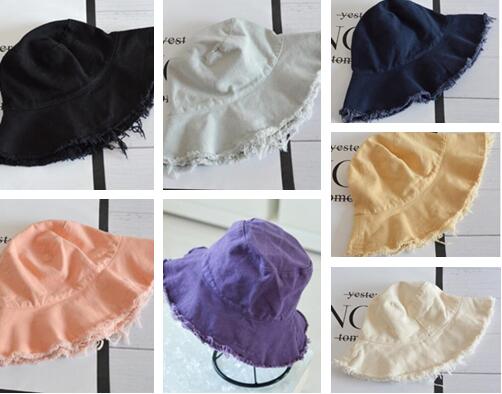 Kvinder bøttehat ensfarvet sort gul fiskerkasket bomuld lurvet forårssommersolhat bred skygge strandhat