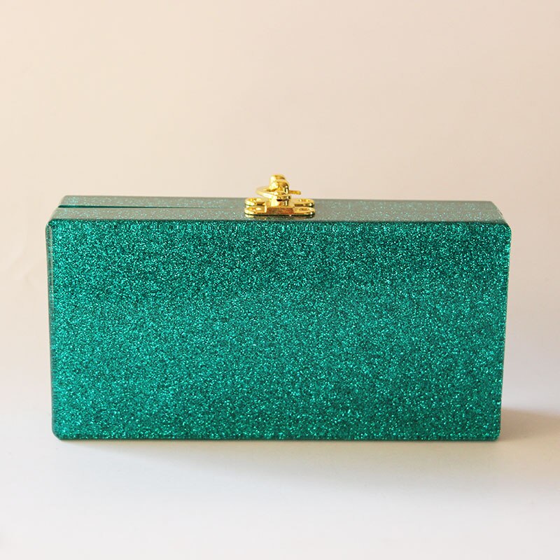 Pochette à paillettes vertes 18x9 CM, boîte acrylique faite à la main à la , sacs de soirée de mariée, plage d&#39;été, Mini boîte à rabat miroir