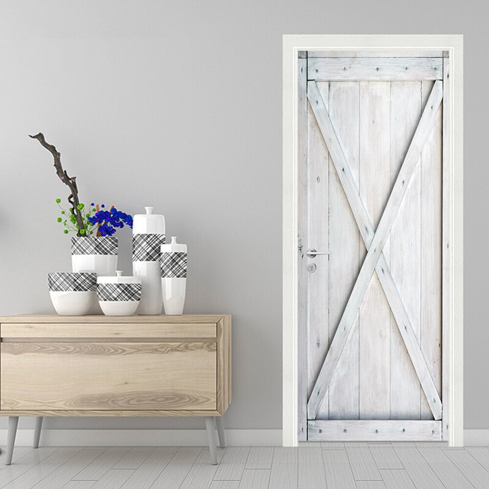 2pcs Door Stickers Simulation Door Mural Decorative Removable PVC Wallpaper (38.5x200cm)