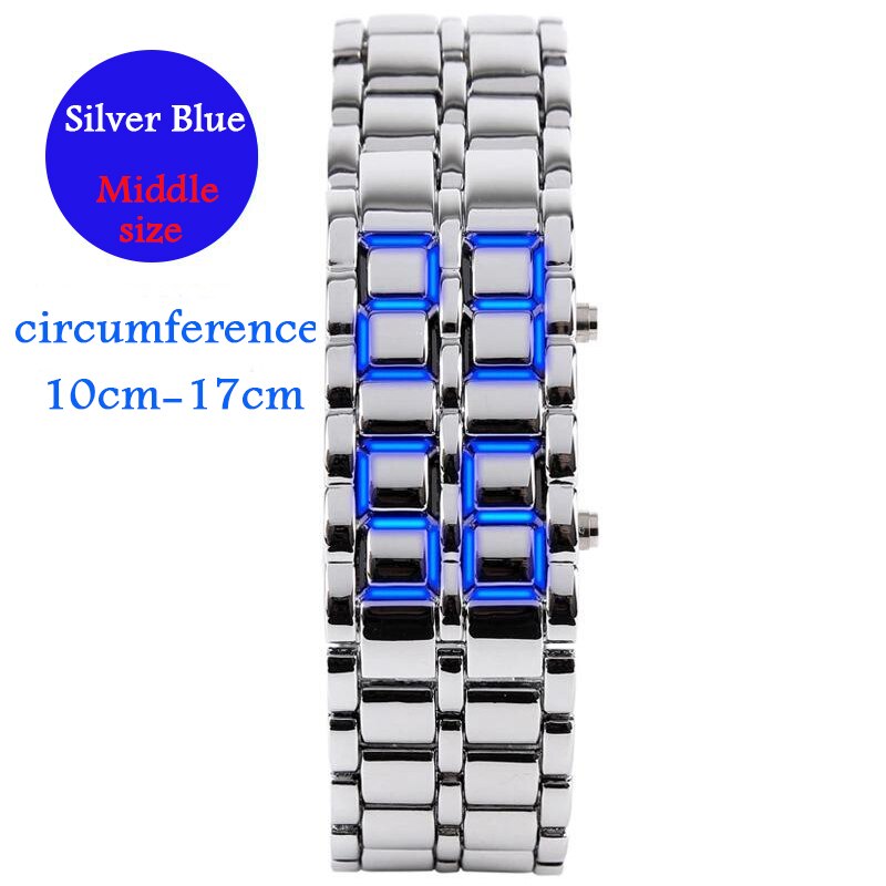 Blauw Lava Led Digitale Heren Horloge Stijl Ijzer Zwart Zilveren Armband Geïnspireerd Elektronische Horloge Часы Мужские: Silver Blue M