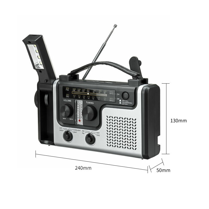 Outdoor Multifunctiona Hand Crank Radio Licht Solar Radio Fm Am SW1 SW2 Led Emergency Zaklamp Camping Accessoires Gereedschap