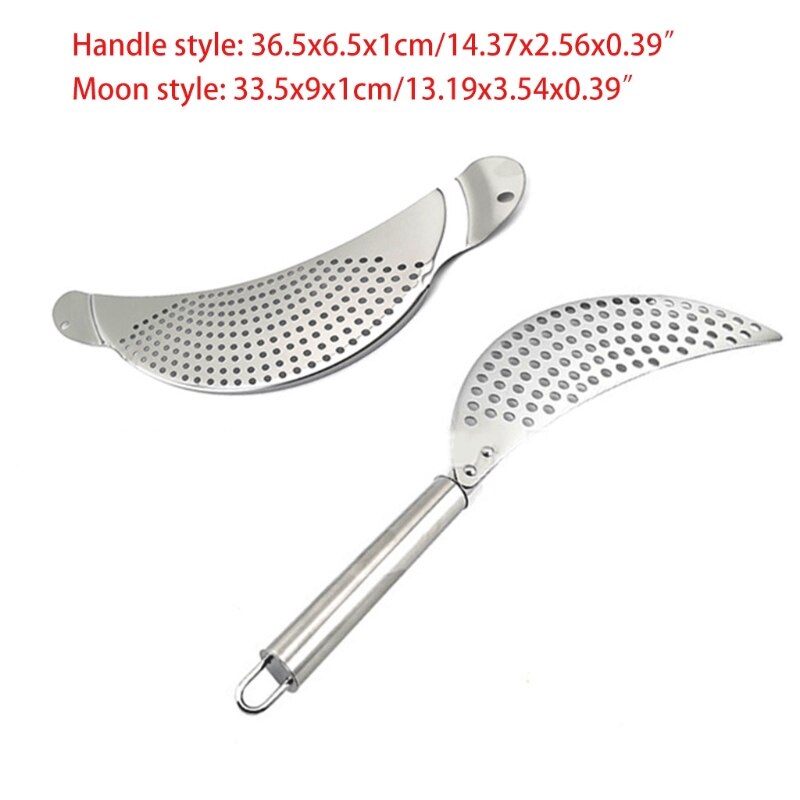 2 Pieces Stainless Steel Crescent Pot Strainer With Handle Recessed Hand Grips Suitable Wor Different Sizes 10 Inches