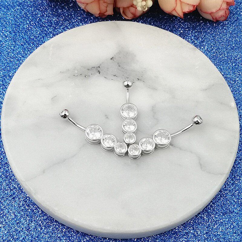 Hellolook Drie Glanzende Zircons Navel Piercing 925 Sterling Zilveren Buik Buttton Ring Sexy Belly Piercing Vrouwen Lichaam Sieraden