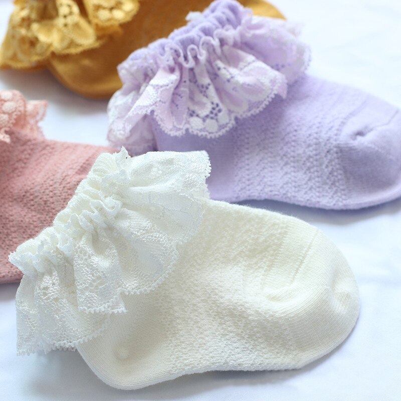 Calcetines cortos de princesa para bebé, medias finas de encaje, de verano, transpirables, de Color sólido, para recién nacido