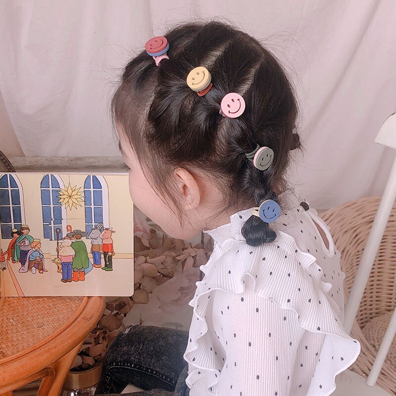 Lazos de ganchillo de lana para niños pequeños, lazos para el pelo, cuerda de fieltro de flores de madera, cintas para el pelo para niñas sonrientes, accesorios para el cabello, 10 unids/set por juego