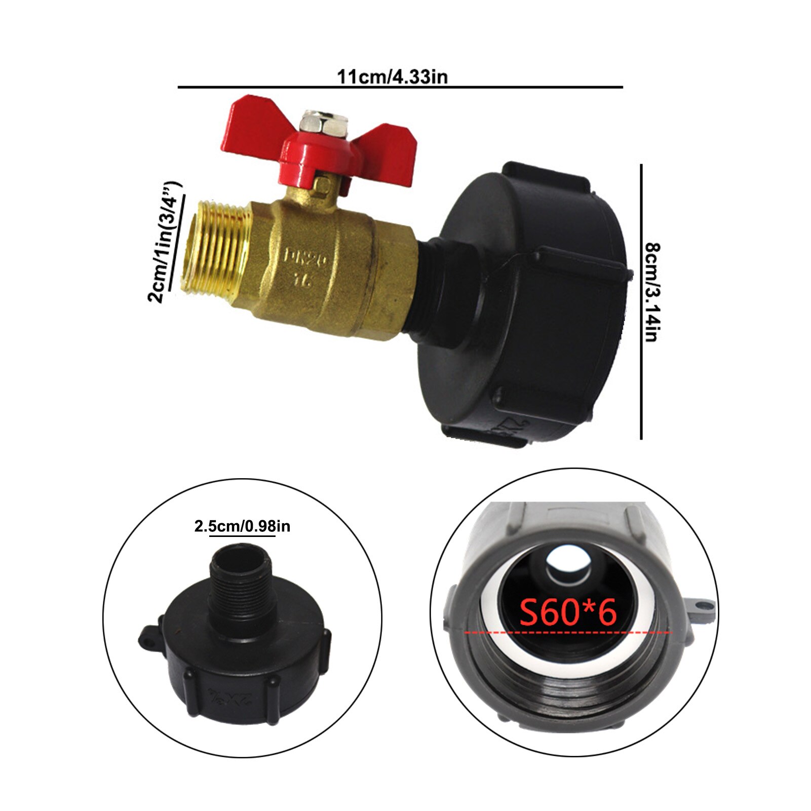 Metalen Duurzaam Ibc Tank Tap Adapter S60x6 Grove Draad Connector Tuin Water Connectors Water Cube Vervanging Valve Fitting: A
