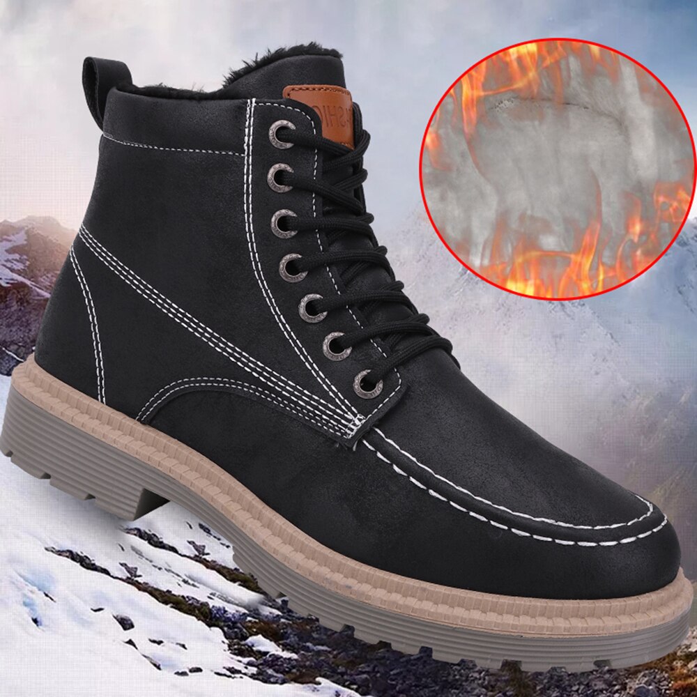 Platform Schoenen Voor Mannen Winter Schoenen Outdoor Enkellaarsjes Man Sneeuw Boot Met Korte Pluche Keep Warm Schoeisel Kant-Up Schoenen Jongen