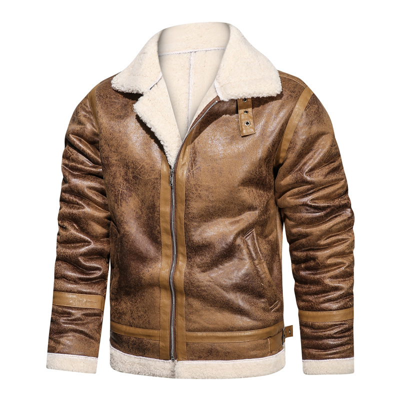 Winter Heren Leren Jas Oversized Bovenkleding Retro Casual Jassen Heren Bont Motorjassen A2fh06: M / Bruin