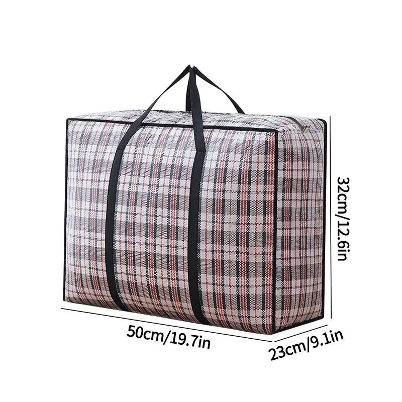 Bolsa tejida a rayas, almacenamiento de gran capacidad, bolsas móviles, ropa, colcha, manta, paquete de embalaje de equipaje, bolso con cremallera, organizador para el hogar
