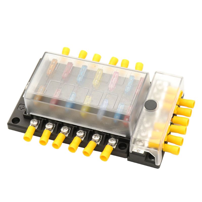 Porte-fusible 12 voies avec lumière de indicateur LED et jeu de barres négatif pour voiture 12/24V