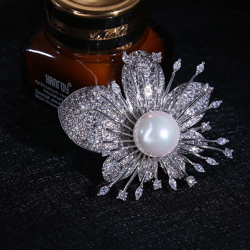 Rode Bomen Bloem Broche Voor Vrouwen Bruiloft Bruids Sieraden Met Shell Parel &amp; Cubic Zircon Dames